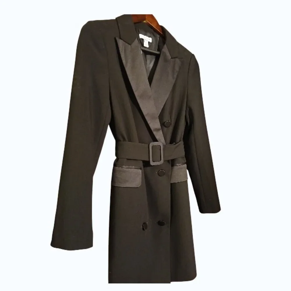 TOPSHOP Black Longline Dress Coat 2 - Picture 8 of 10